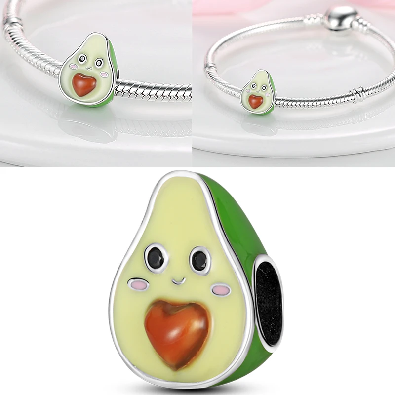 Frucht-Charm 925 Sterling Silber Erdbeere Kirsche Avocado Perlenanhänger Passend für Europäische Armbänder DIY Damenschmuck Geschenk 2026 – Detail 19