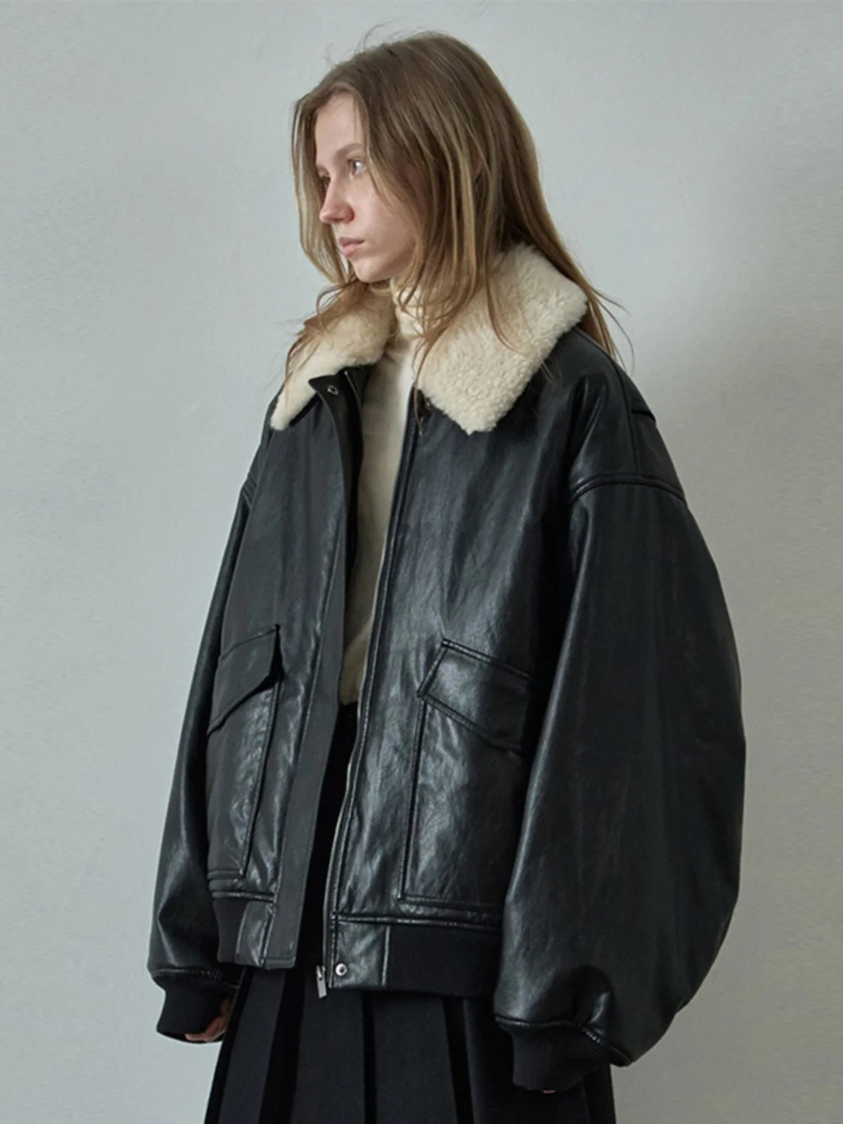 Jaet in pelle da donna Autunno Inverno Nuovo Sle Collo in pelliccia staccabile Cappotto classico oversize Anouk Yve Marca Long Sve PU Le...