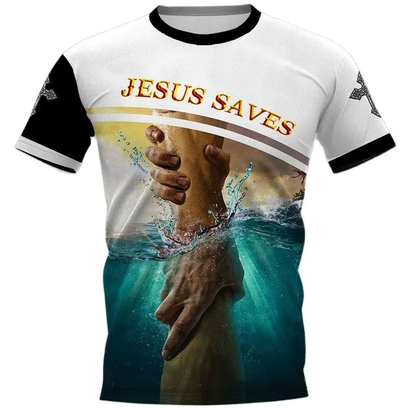 Men\'s Vintage T-shirt 3d Christ Jesus Print Harajuku Street Apparel Summer Quick Dry Large Prayer Unisex Short Sleeve Top