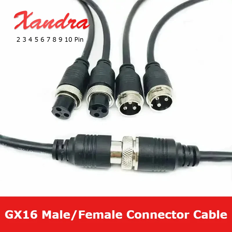 GX16 2 3 4 5 6 7 8 9 10 Pin Male to Female Extension Line Connector Cable M16 Aviation Plug Soceket Connection Wire 0.2-3M