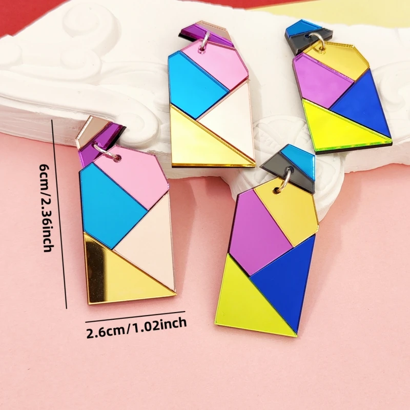 KUGUYS Fashion Color Matching Geometry Drop Earrings for Women Mirror Acrylic Jewelry Accessory