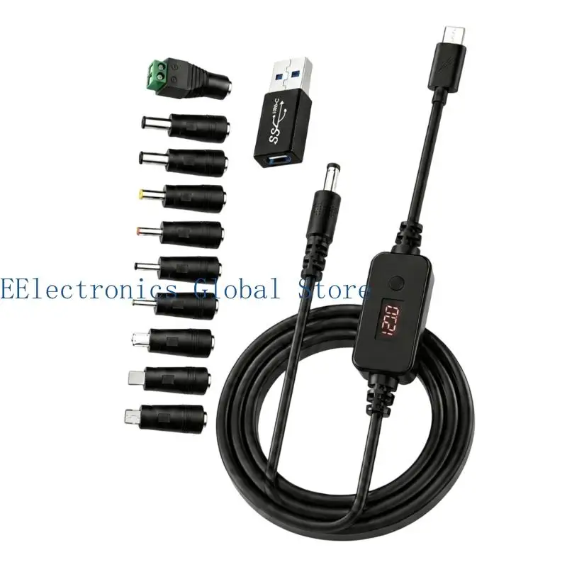 462B 120cm Type C Power Cable with Digital Display, Adjustable 5V-20V Output and Round Tip Design for Device Testing Use