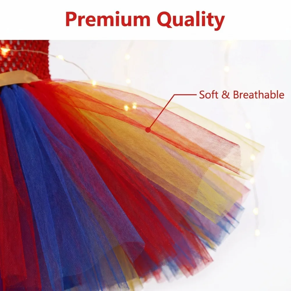 

Theeper Red Blue Fluffy Tutu Princess Dress Halloween Stage Outfit Carnival Party Attire Holiday Festive Fancy Evening Cute Wear