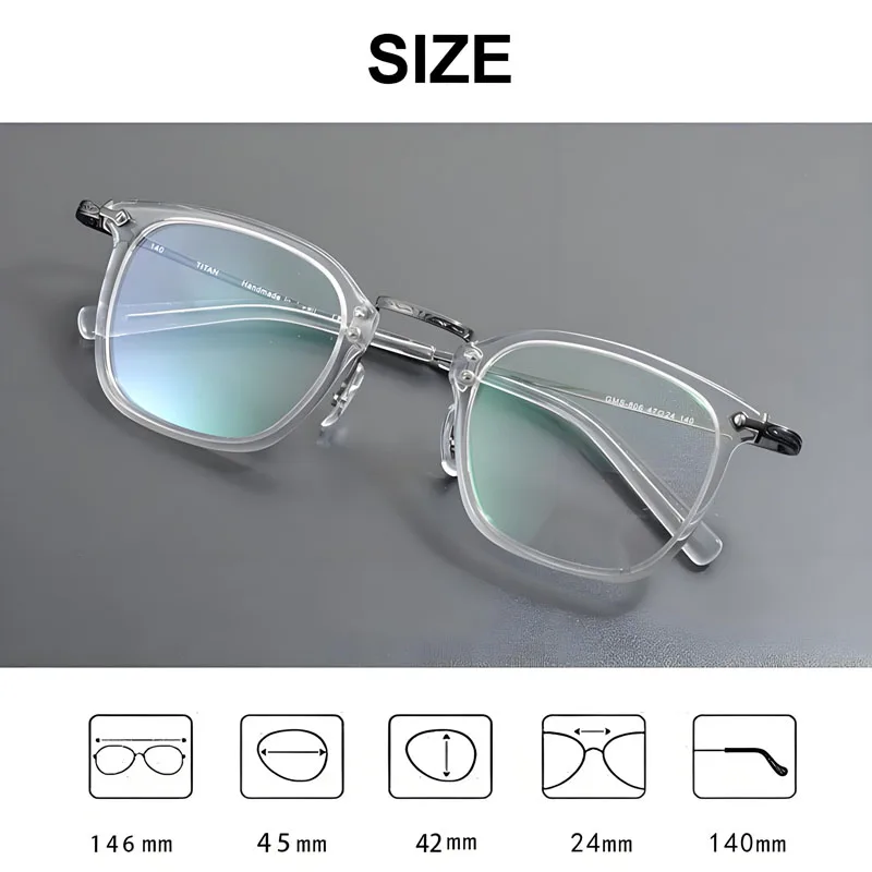 Retro Carved Pure Titanium Glasses Frame Big Head Men Women Ultra- Wide Square Spectacles Can Customize Myopia Multi- Focal Lens