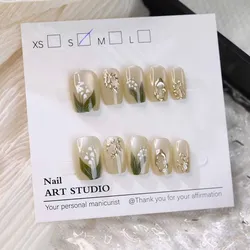 10 Pcs Ladies Handmade Cat Eye Press on Nails Gradient Ringflower Nail Patch Removable Girl Short Style Square Head Nail Tips