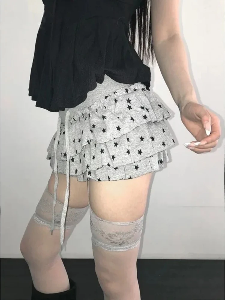 

Сексуальная мини-юбка со звездным принтом, женская корейская мода, облегающие юбки трапециевидной формы с завязками на талии, милые шикарные Y2k, эстетические Faldas