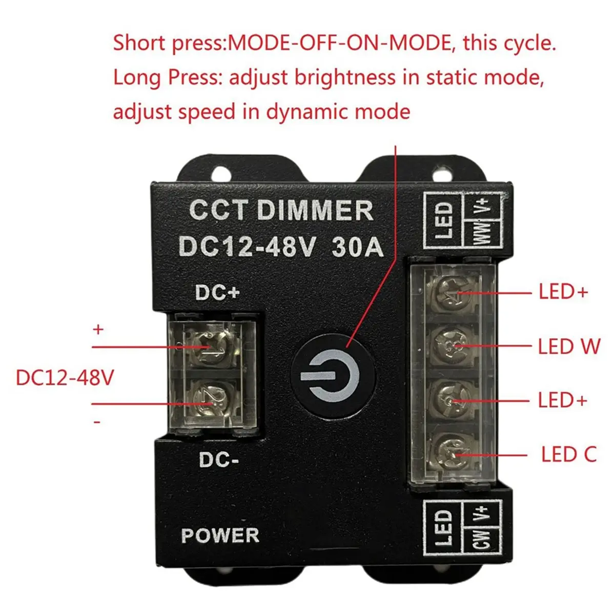 Manual Dual Knob LED Strip Dimmer Switch, Low Voltage 3‑Wire 2‑Color Temperature Brightness CCT Tuning Controller