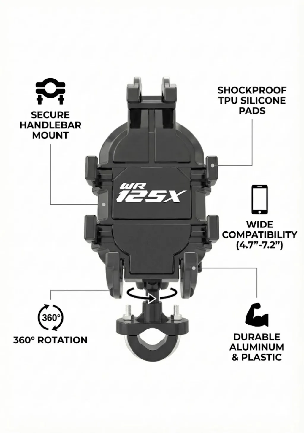 

New Metal Motorcycle Phone Holder For YAMAHA WR 125X WR 125 X WR125X Free rotating shock absorber anti slip