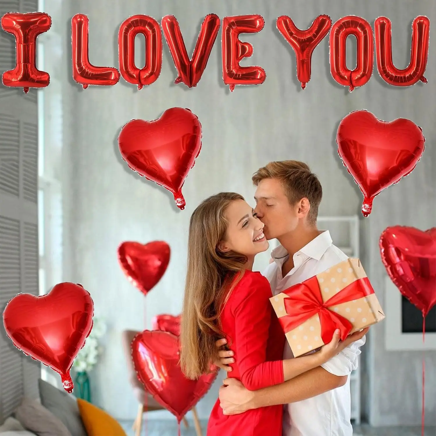 15pcs Red Love ILOVEYOU Letter Balloon Set Valentine's Day Birthday Wedding Anniversary New Year Party Decoration