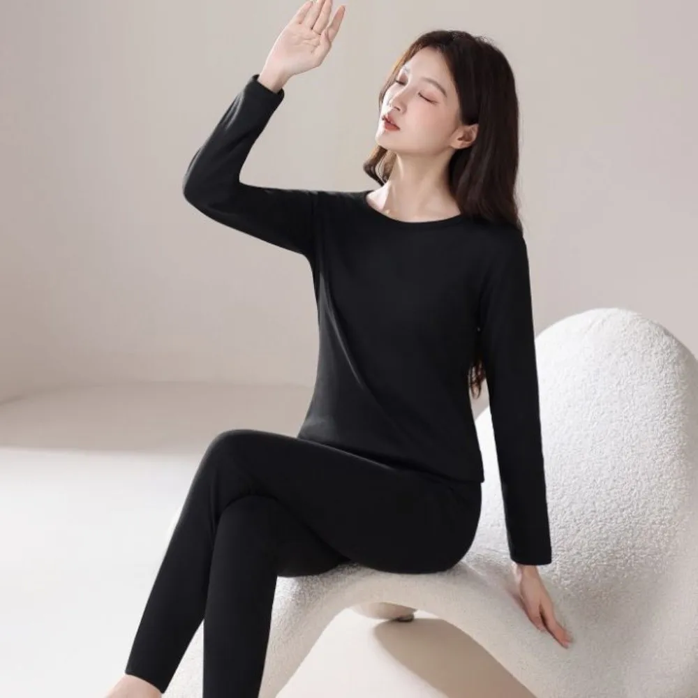 

Tops/Pants Women Warm Thermal Underwear Round Neck Thickened Thermal Clothes Set Lingerie Invisible Warmth Long Pants