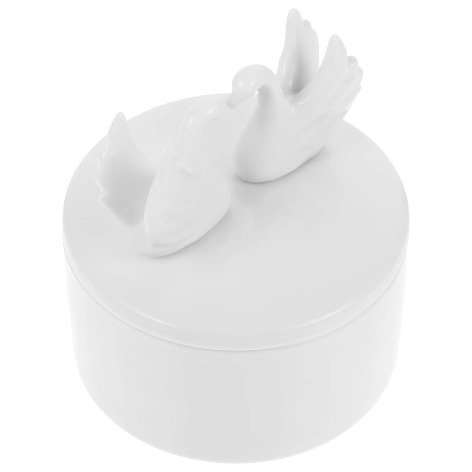 

Swan Decor Ceramic Desktop Jewelry Organizer Box Lid Compact Storage for Rings Earrings Bracelets Watches Home Office
