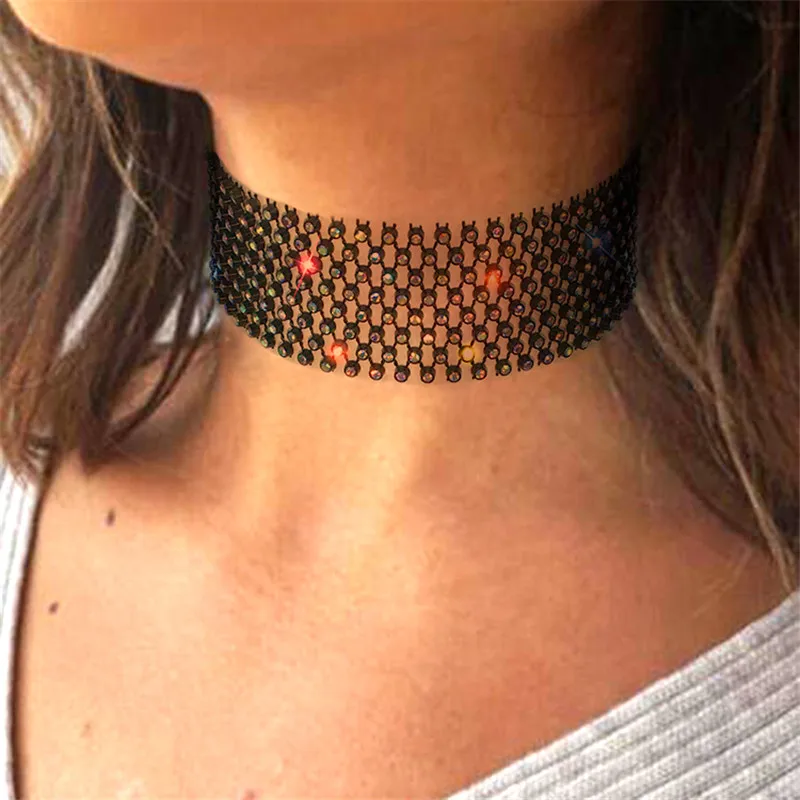 Necklace Shiny Sexy Choker Necklace Women Daily Neck Chain Jewelry Rhinestone Fishnet Hollow Out Trend Y2k Accessories