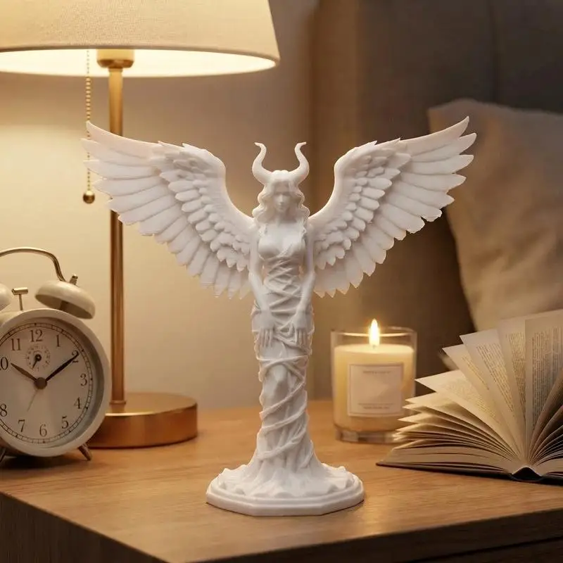 Durable Decorative Sculptures Devil Angel Ornaments Demon Angel Statue with 3d Printed Wings Matte Texture Fall-resistant