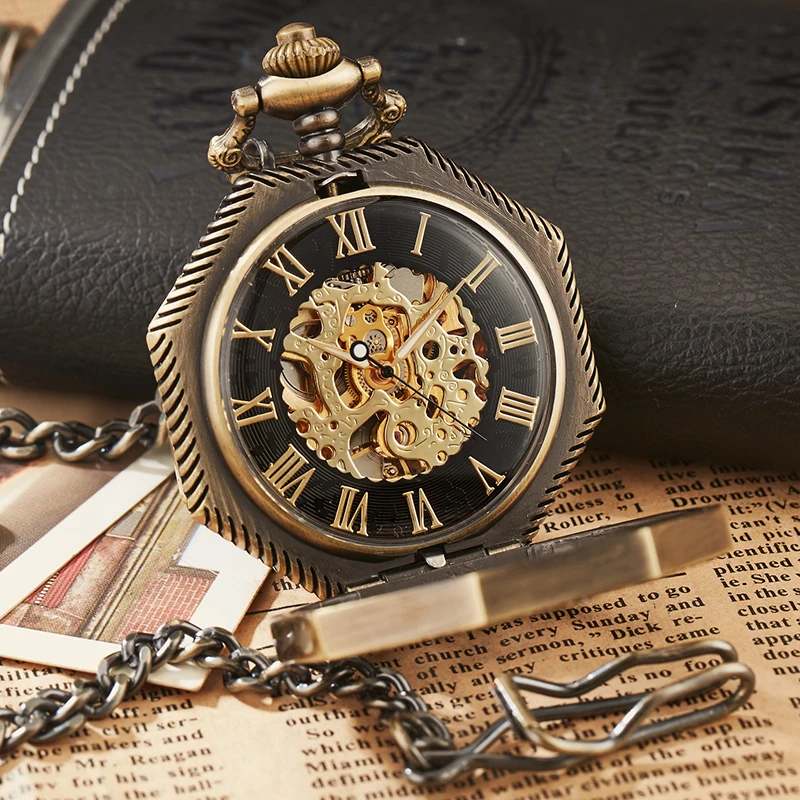 Octagon Round Vintage Man Pocket Watch fob with chain steampunk Pendant Watches for Men Pendant retro clock Necklace