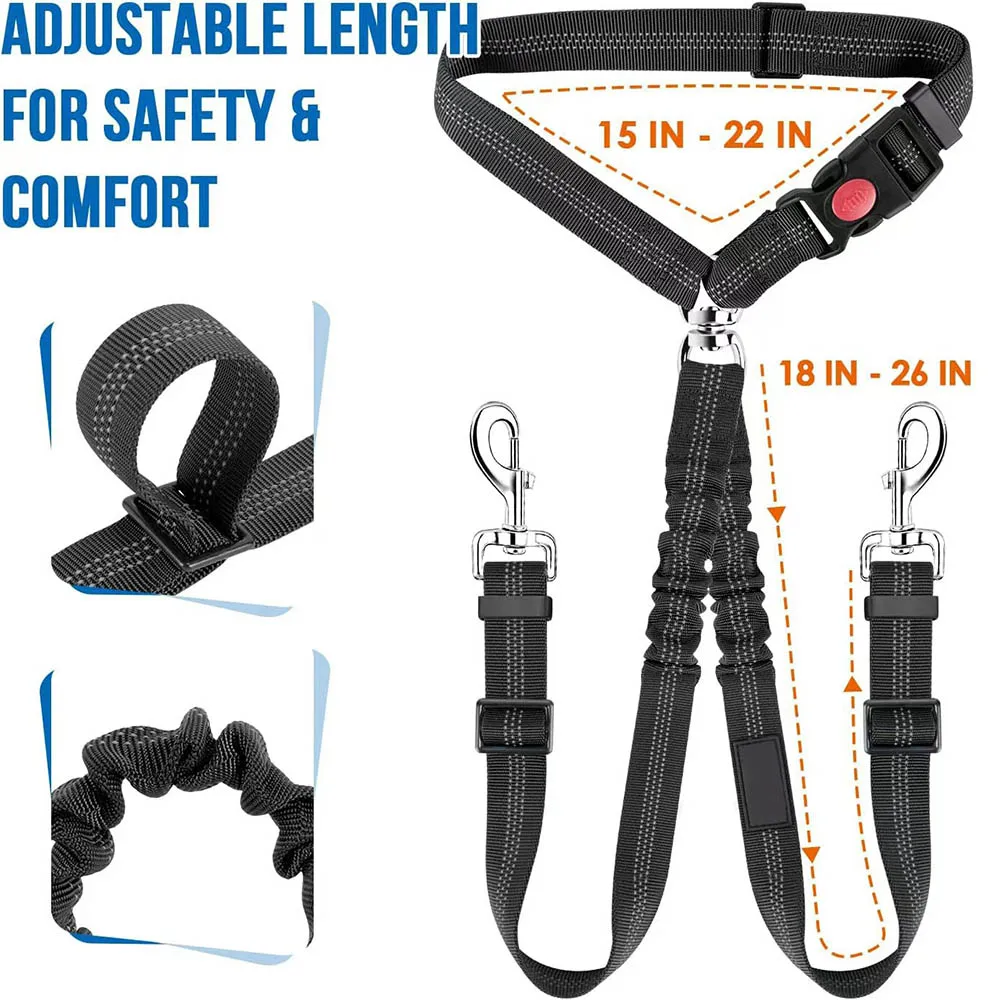 Double-headed Dog Safety Harness Pet Car Headrest Restraint Device Adjustable Tension Split Connection Safety Harness for Travel