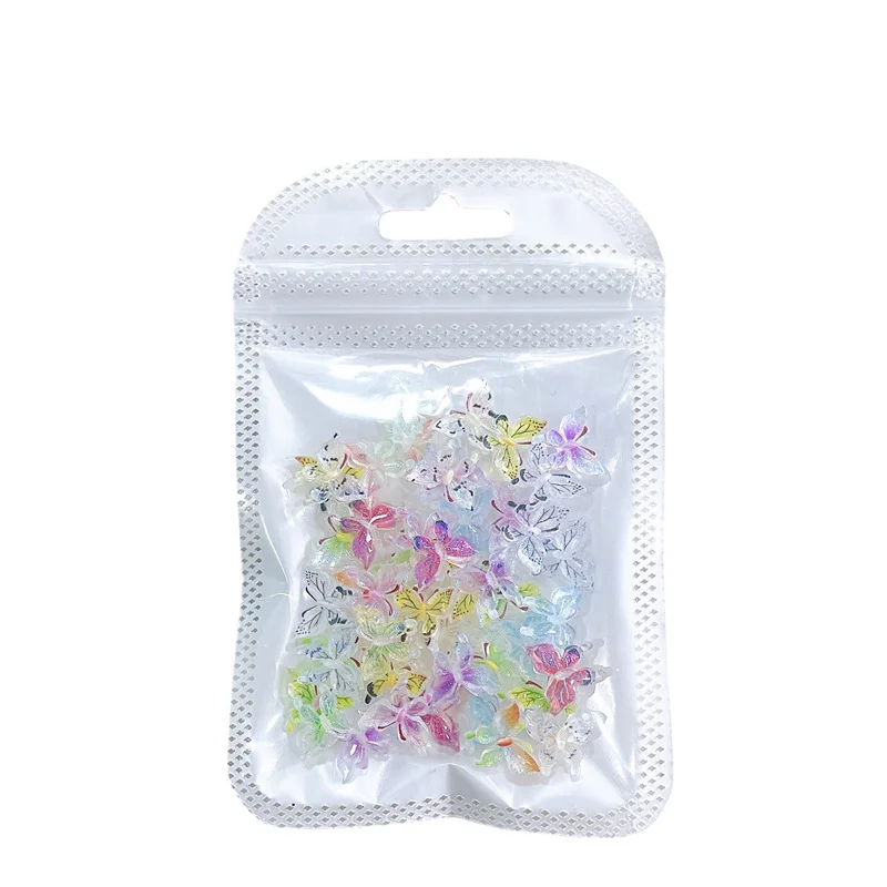 10pcs Korean Ice Transparent Butterfly Nail Art Charms 3D Cartoon Rhinestones Resin Jewelry Nail Decoration DIY Kawaii Accessory