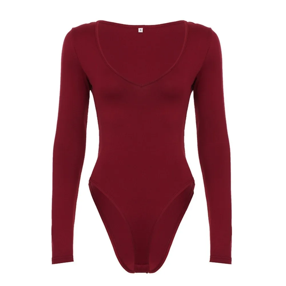 Tops cortos ajustados con cuello en V elegantes, Top dulce de manga larga, mono ajustado elástico y cómodo para chica picante