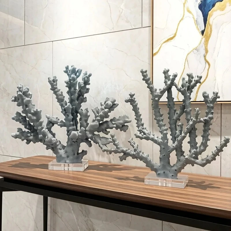 Light Blue Coral Ornaments Resin Handicrafts Table Decoration Simulation Coral Sculpture Modern Artwork Room Aesthetic Decor
