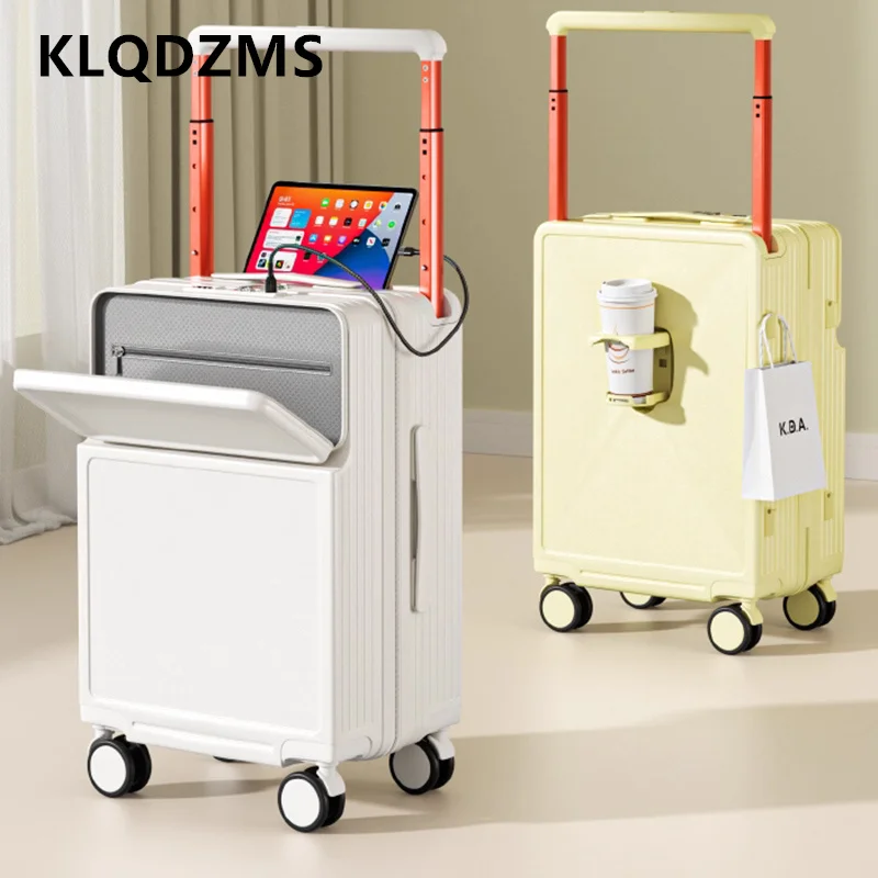 KLQDZMS المقصورة الأمتعة 20 بوصة الجبهة افتتاح الصعود USB شحن حقيبة تروللي بعجلات 22 "24" 26 "حقيبة كمبيوتر محمول متعددة الوظائف