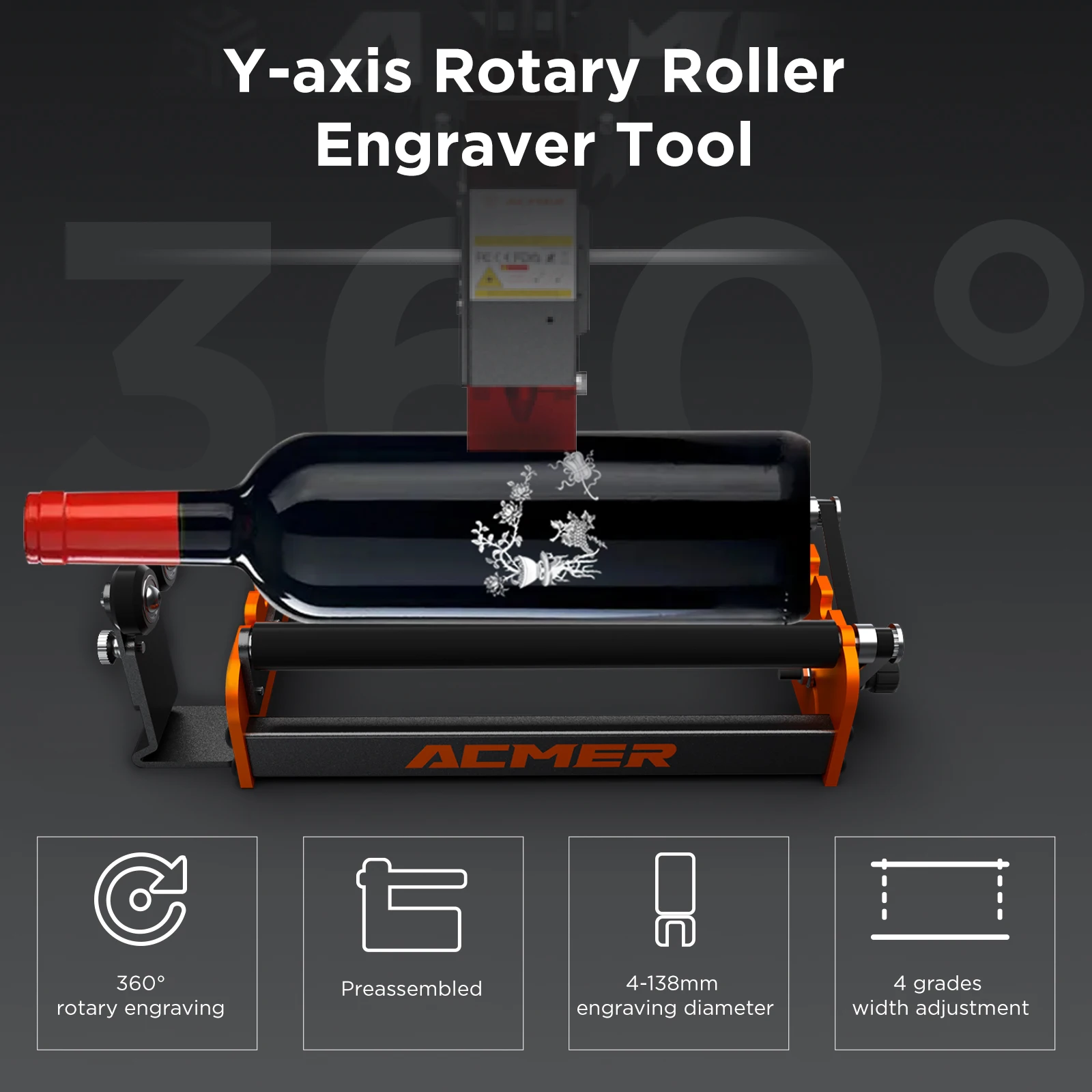 Rullo rotante per incisione Laser ACMER M2-aixs rullo rotante a 360 ° per modulo incisore Laser cilindrico da 4-138mm