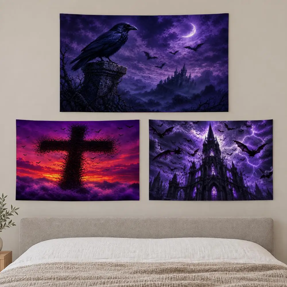 Gothic Night Scenery Tapestry Custom Living Bedroom Party Dormitory Interior Wall Bohemian Decoration Attached Clip