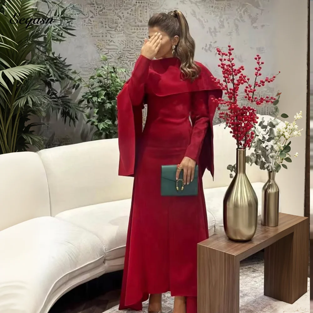 

Elegant Evening Dresses Burgundy Satin Long Sleeve Robes De Soirée Arabic Split Wedding Party Dresses Women Customized