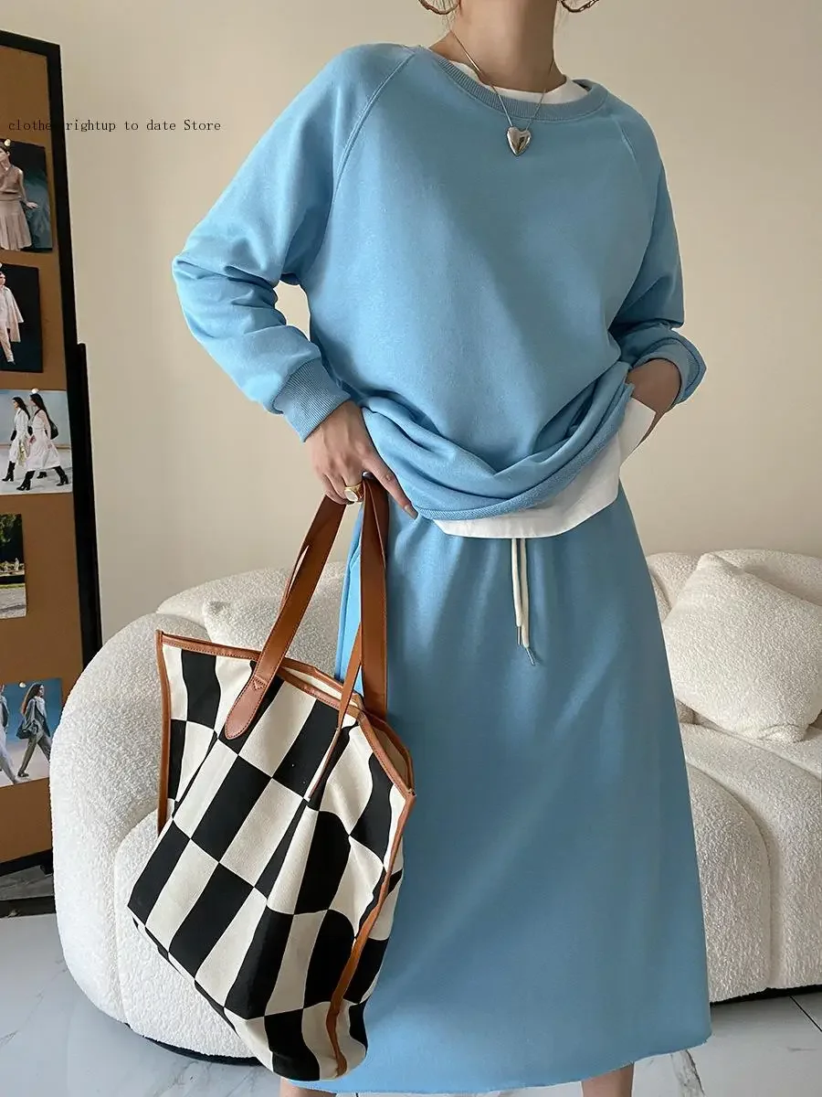Spring and Autumn Fashion Two-Piece Casual Loose Sweater Dress Set