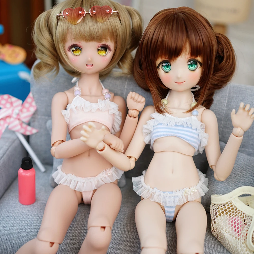 D09-P153 children handmade toy    1/4 MDD MSD BJD Doll Striped lace beaded swimsuit bikini 2pcs/set