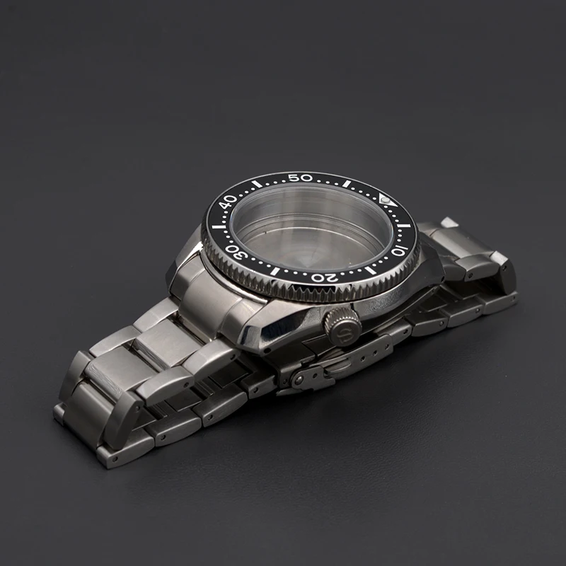 Silver Watch  Case and Solid 316L Stainless Steel Watch Strap Fit SPB185 SPB187 Diver Watch Case Deployment Buckle
