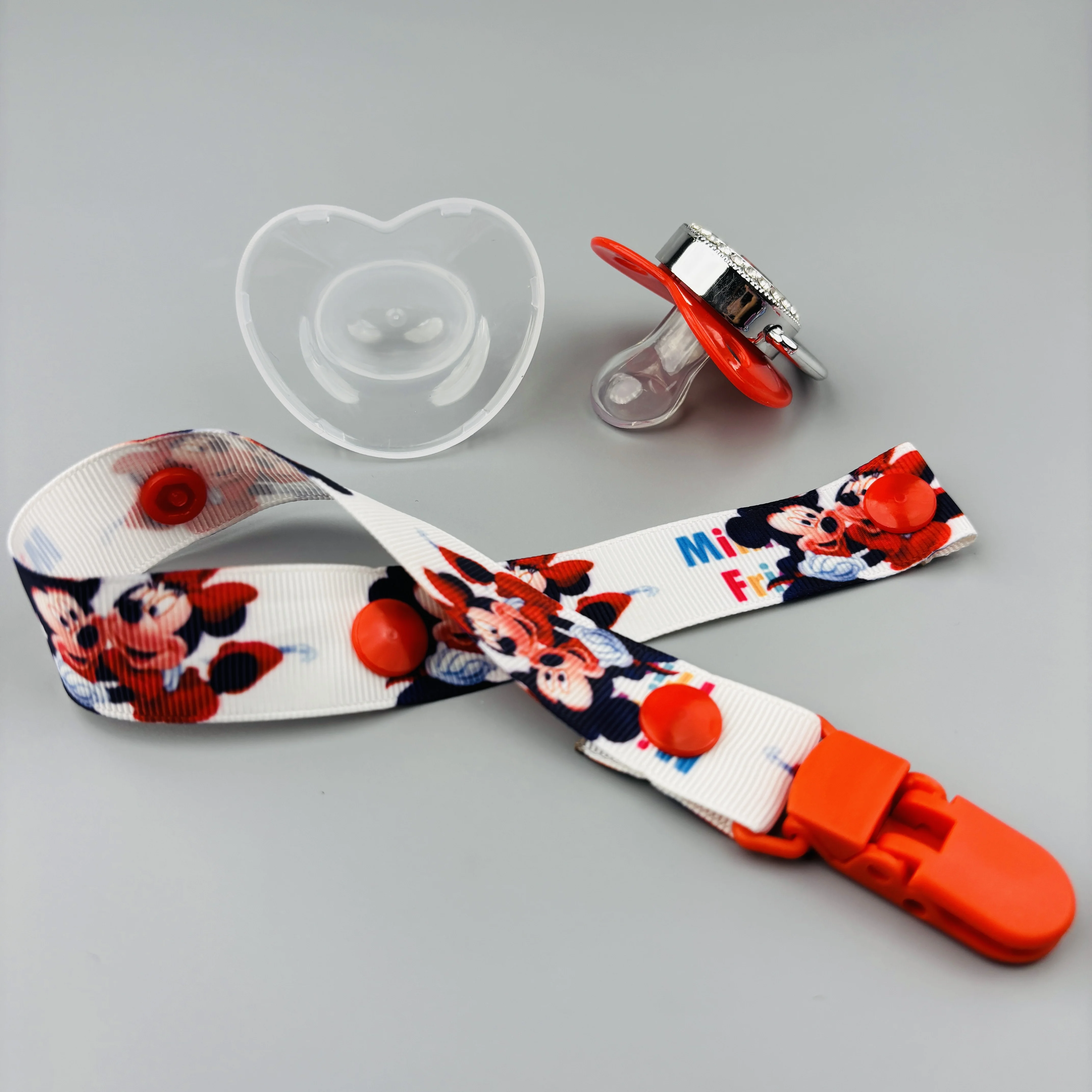 Luxurious baby Minnie Mouse printed pacifier clip and pacifier baby hair band 3D plush hair cap baby photo props babymama