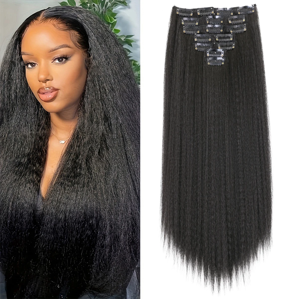 LANSA Synthetic Hair Yaki Clip In Hair Extensions Yaki Straight 7Pcs/set 16Clip-In Hairpieces For Black Women