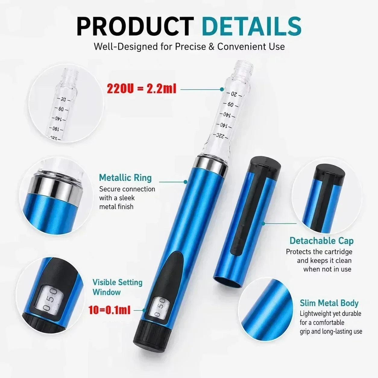 V3 Wiederverwendbarer Metall-Peptid-Pen mit Einstellbarer Dosierung, 3ml-Kartusche, Subkutan-Injektor für Medizinische Ästhetik, Langlebiger Injektionspen – Detail 4