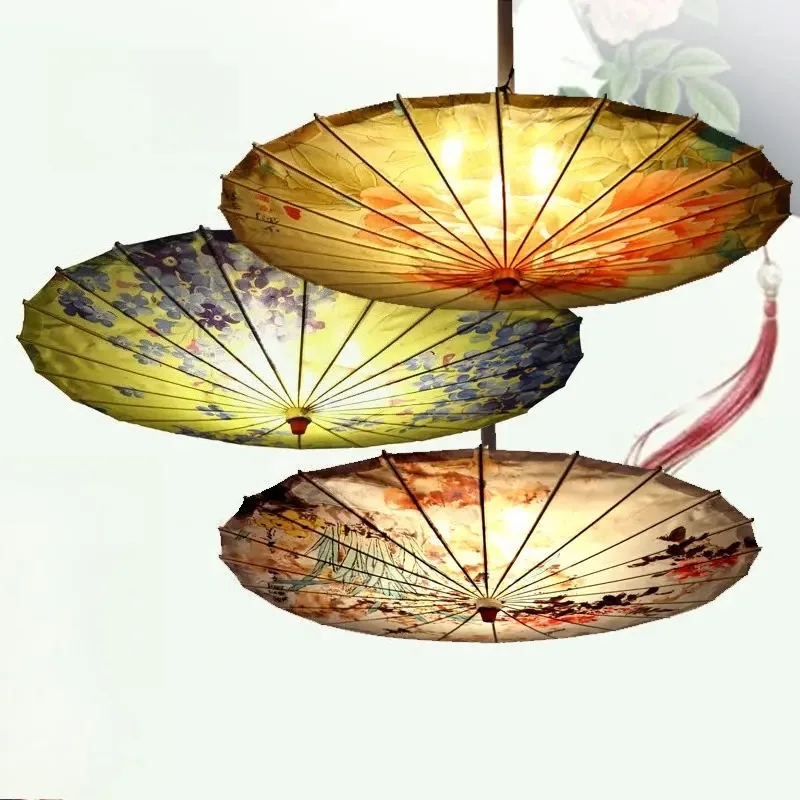 Diameter 80cm Umbrella chandelier oil paper lamp creative restaurant hot pot hotel lantern light home decor art lustres Chinese