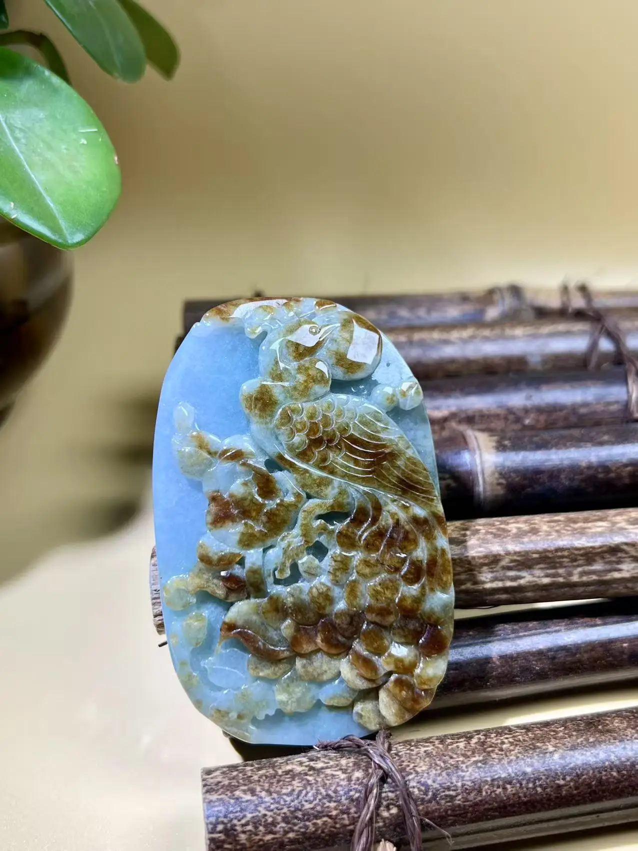 

Natural Grade A Sky Blue and Yellow Jadeite Phoenix Pendant – Hand-Carved Jade Amulet for Rebirth, Elegance & Prosperity