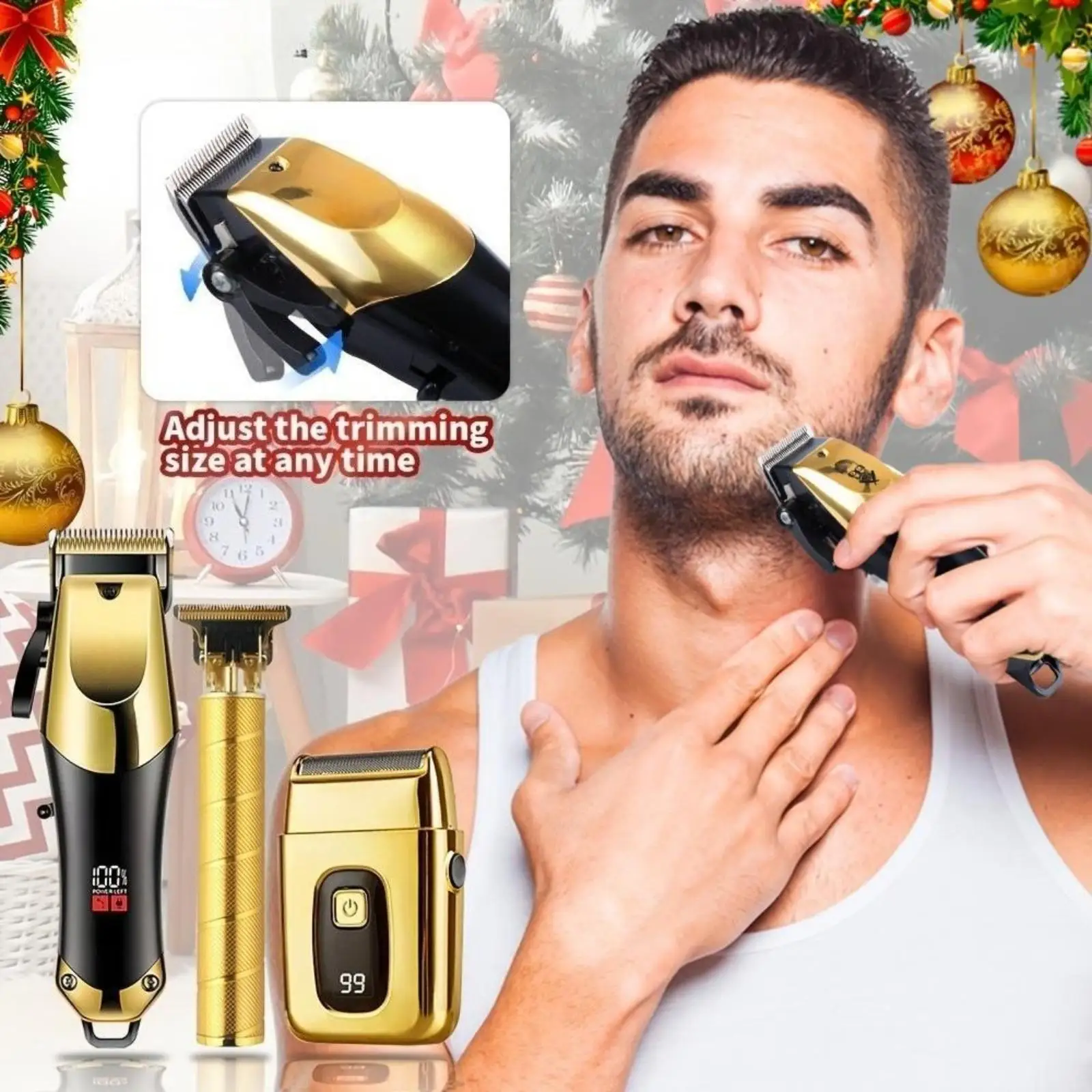 Professional-Grade Gold Hair Clipper Set, Beard Trimmer, T-Shaped Blade Trimming Kit, Wireless Men's Hair Styling Tool, Gold Design Shaver, Ideal Birthday and Christmas Gift, Valentine's Day