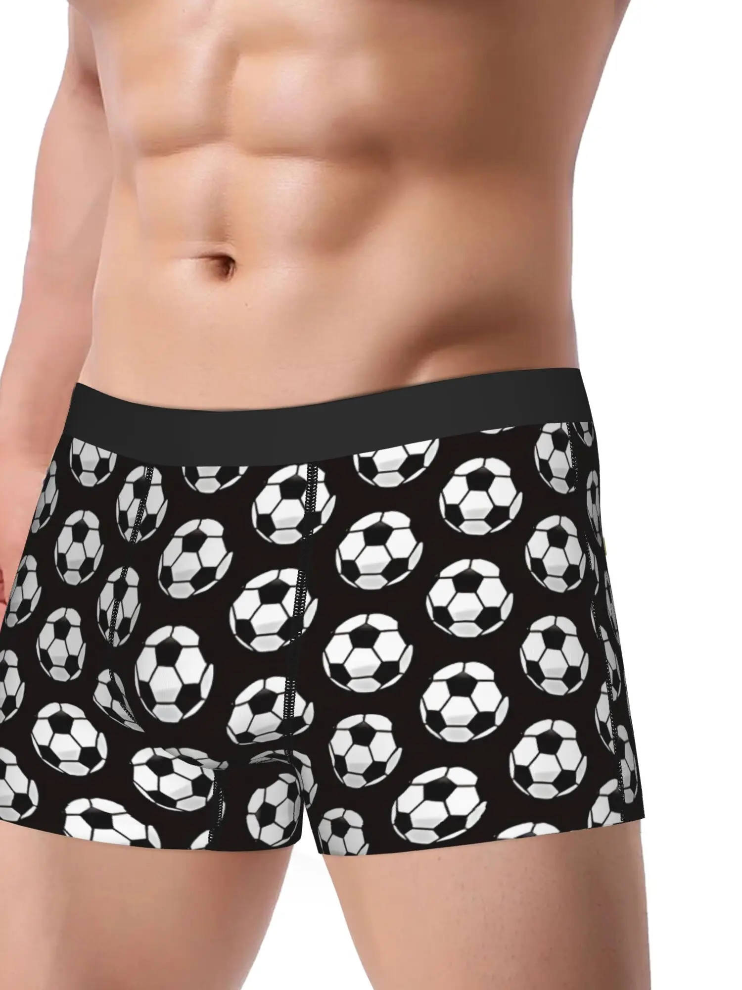 Men'S Black And White Soccer Ball Boxer Briefs, Breathable Underwear