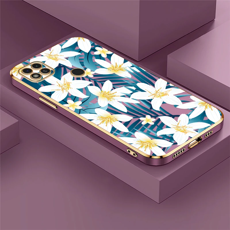 Shockproof Soft Phone Case For Xiaomi Redmi 14C 12 12C 13C 5G 13 A1 A2 Plus A3 A5 Plating TPU Silicone Flower Print Cover