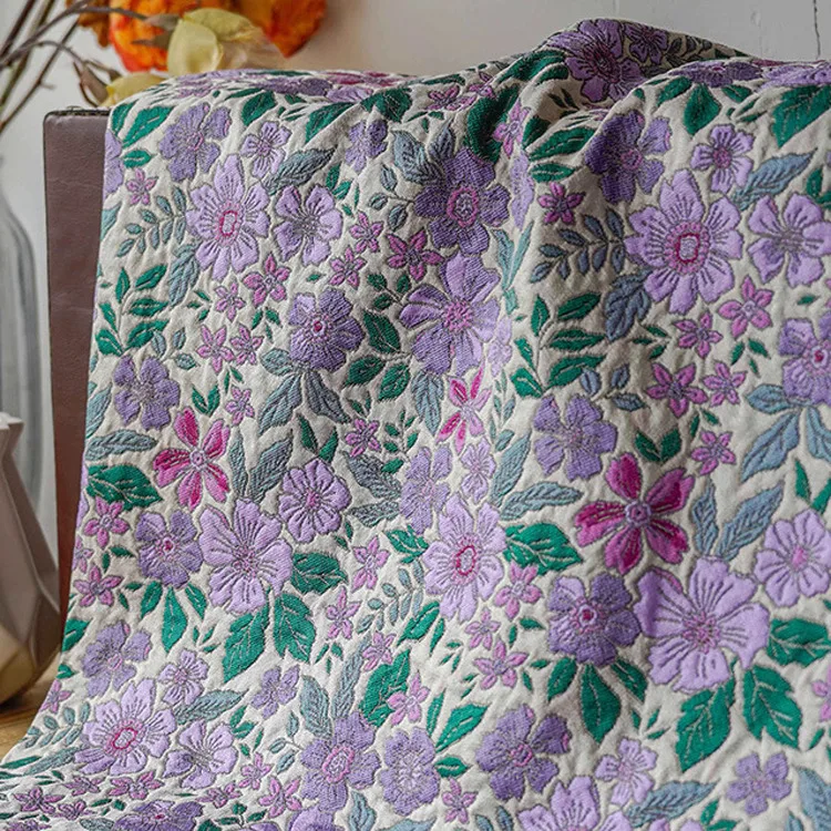 1yard Purple flower color woven jacquard fabric DIY Coat,outerwear,suit，bag designer Fabrics for patchwork