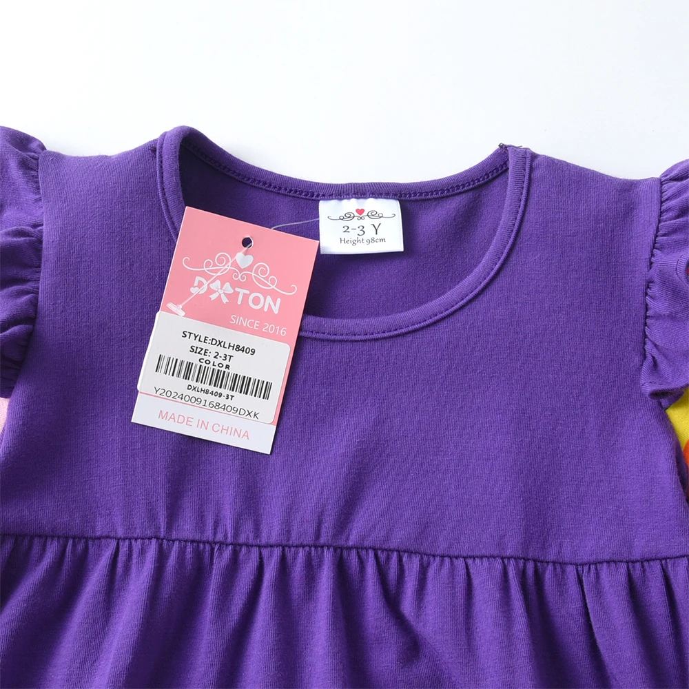 DXTON Baumwolle Kinderkleid Regenbogen Gestreift Langarm Mädchen Kleid Einhorn Cartoon Kinder Freizeitkleidung Blumen Kleinkind Kleid – Detail 10