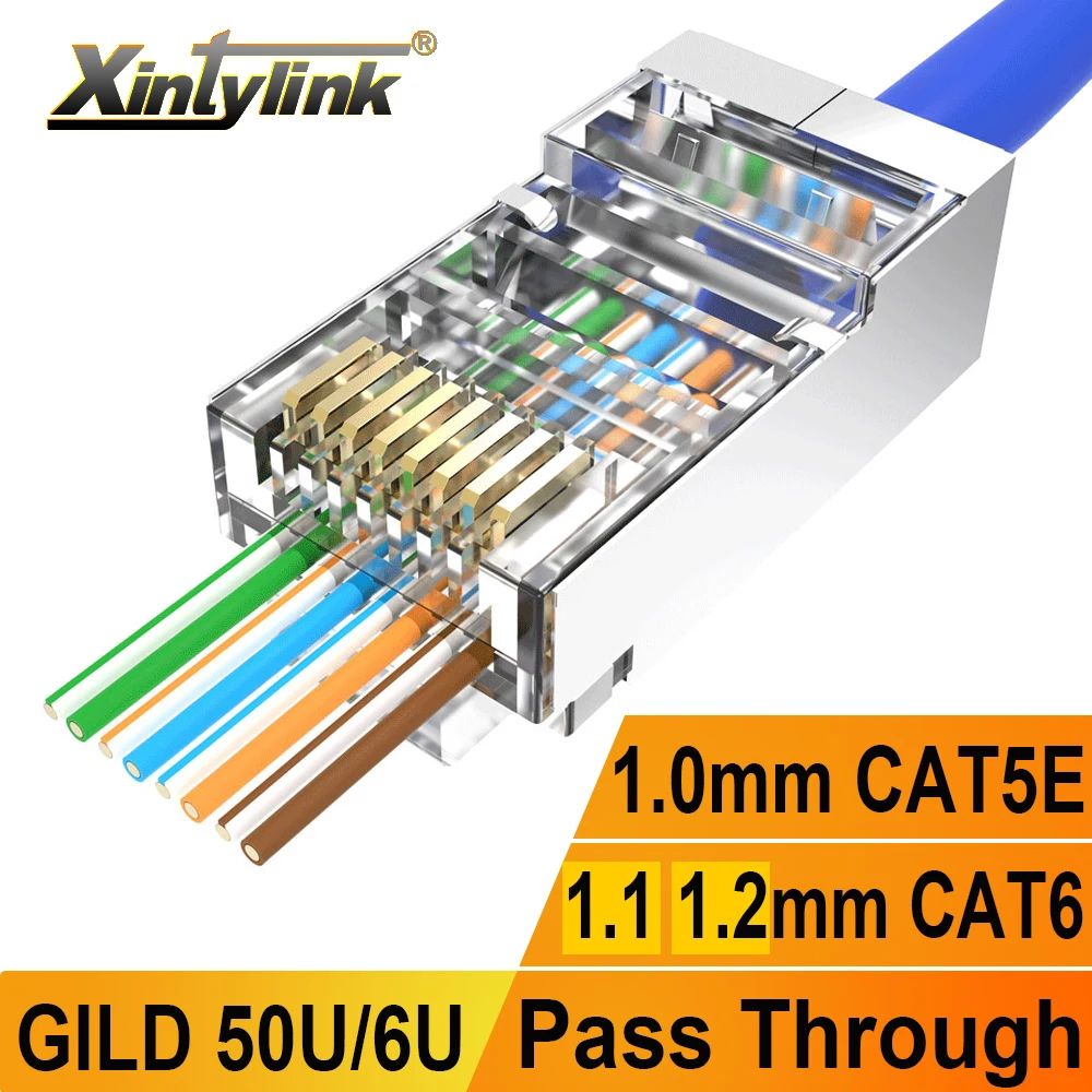 xintylink rj45 cat6 connector cat5e cat5 SFTP FTP STP ethernet cable plug rg rj 45 network cat 6 metal shielded jack lan 50U/6U