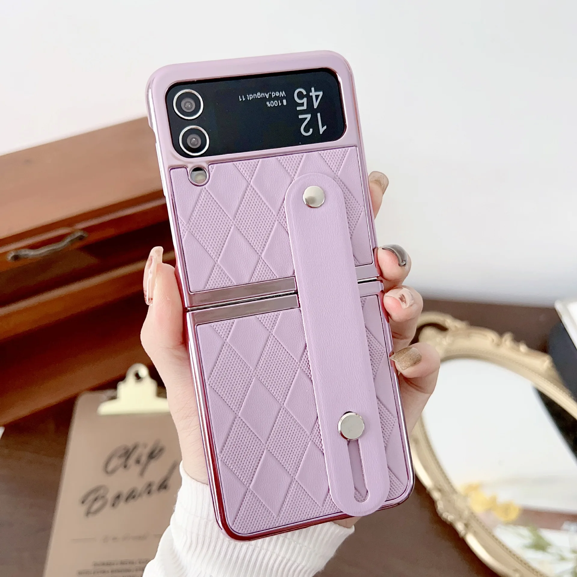 

For Samsung Galaxy Z Fold 5 4 3 Case Rhombic Pattern Leather + Electroplated Frame with Stylus Pen Folding Cover for ZFold5