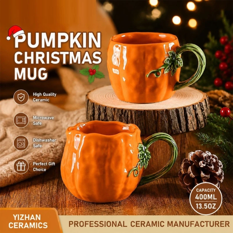 Green Handle Gourd Drink Cup for Fall Coffee, Tea Service, Seasonal Table Accent with Thanksgiving Style Home Display