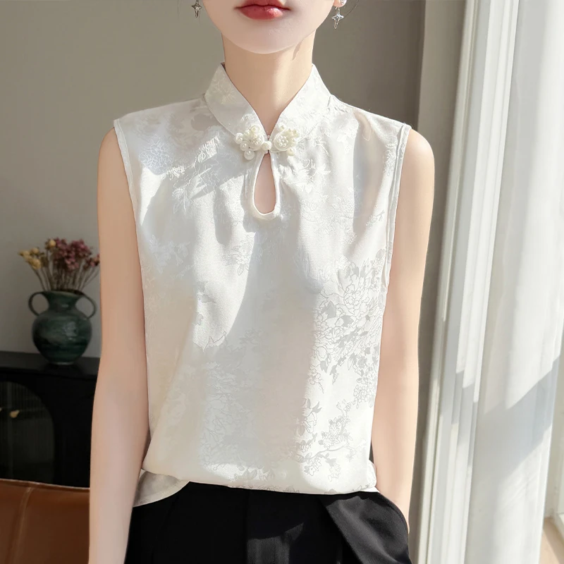 

Женская шелковая майка с цветочным узором в китайском стиле, летний модный топ на бретельках, традиционный узорчатый топ