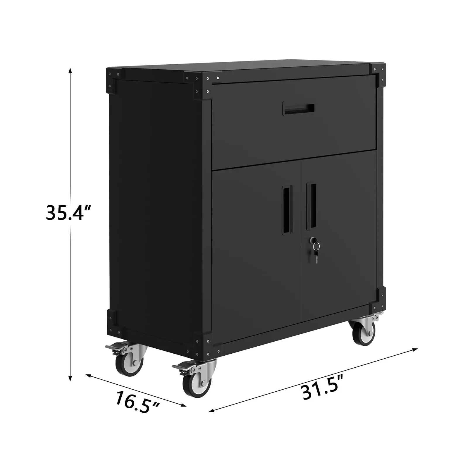 3 Drawer Lateral File Cabinet, Lockable Black Metal Filing Cabinet with Rolling Casters, Locking Office File Cabinet