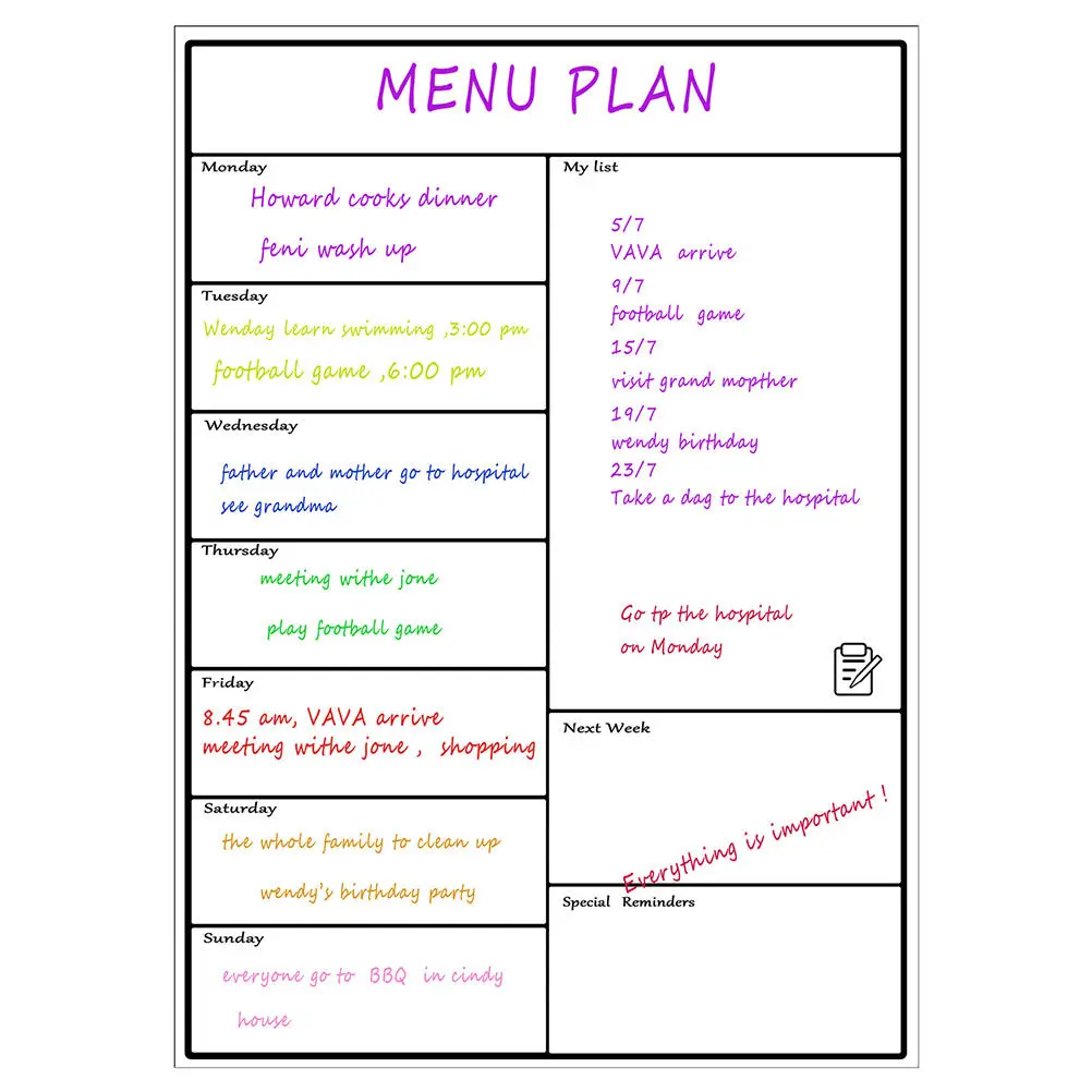 

Magnetic Weekly Calendar Sticker Sheet A3 White Heavy Duty Writing Daily Reminder for Fridge Kitchen Memo Note