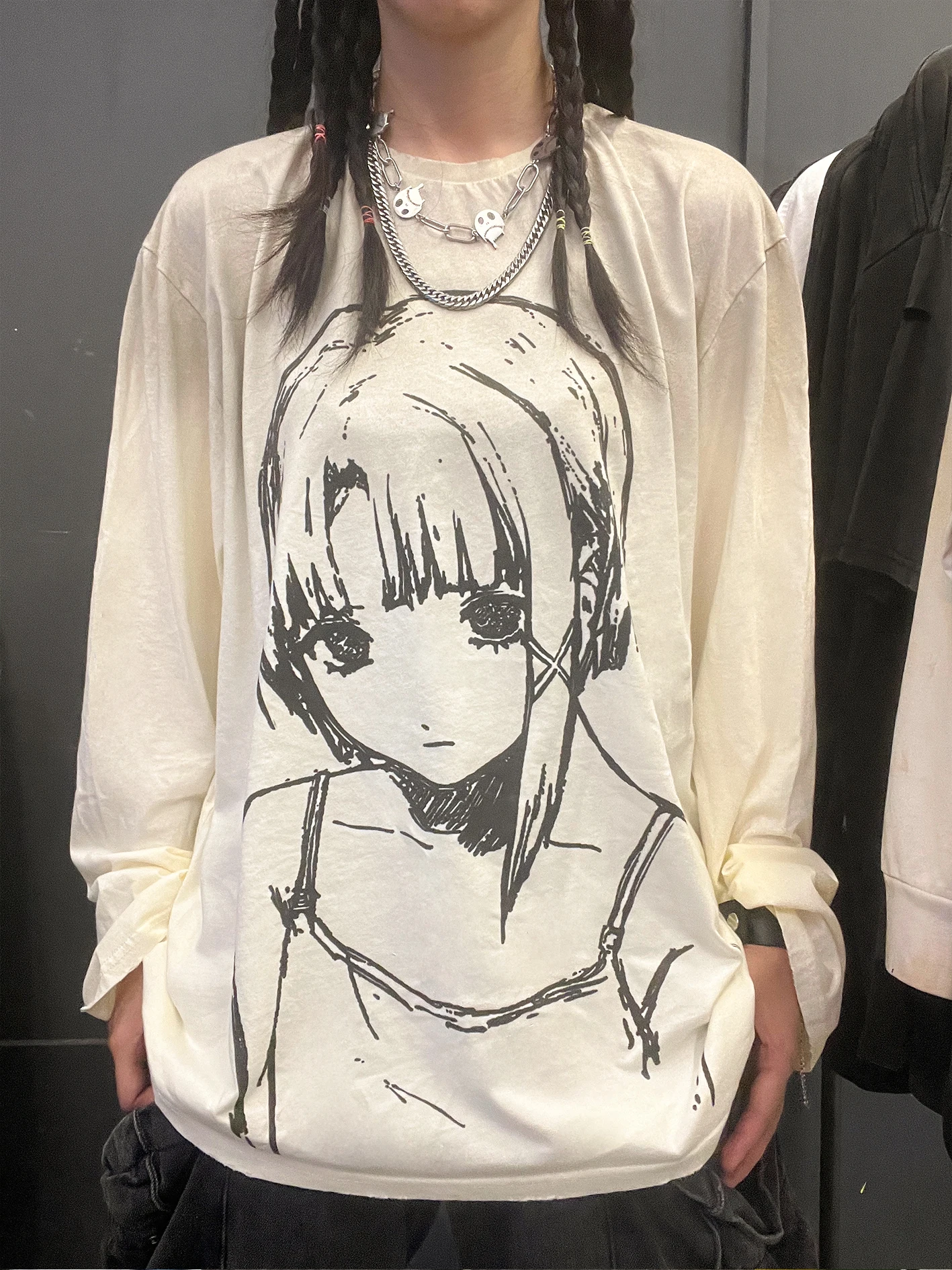 wang-youbing-studio-180g-dirty-long-t-shirt-oversized-design-lazy-hand-drawn-graffiti-girl-casual-style-summer-2025