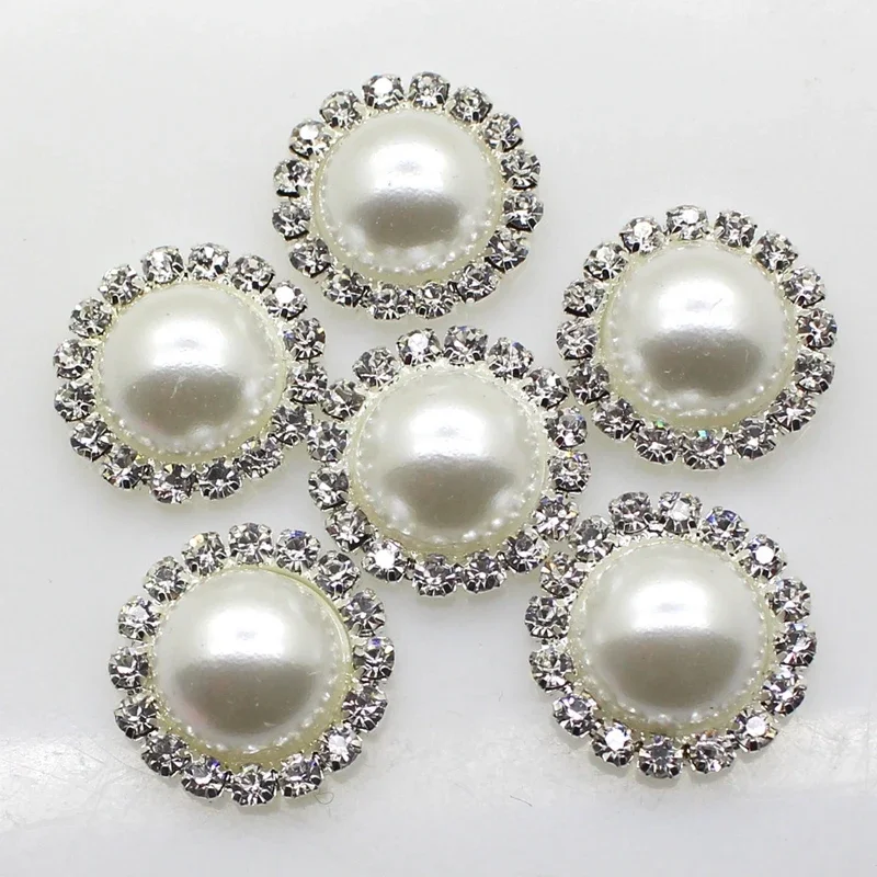 

10pcs/lot Pearls Rhinestones Buttons Metal Wedding Invitations Decorate Button Trinket Hair Flower Center Accessories