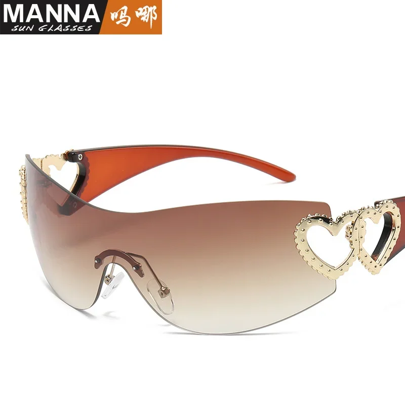 One piece love fashion Sunglasses ins frameless sunglasses Y2K women future wind glasses men