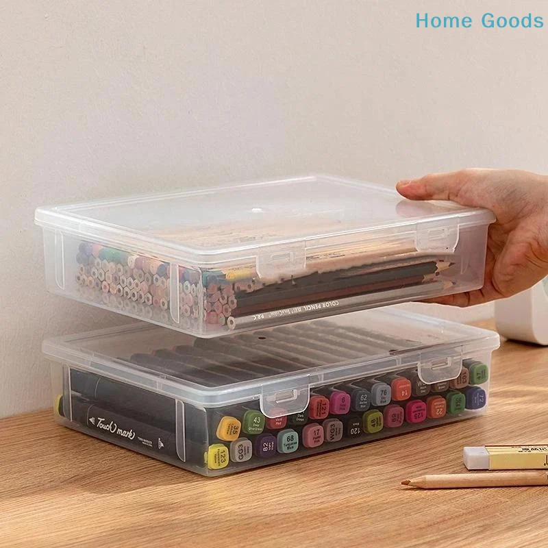 Transparent Plastic Large Capacity Pencil Case Notebook Sketch Marker Colored Lead Painting Storage Box, Back To School Supplies