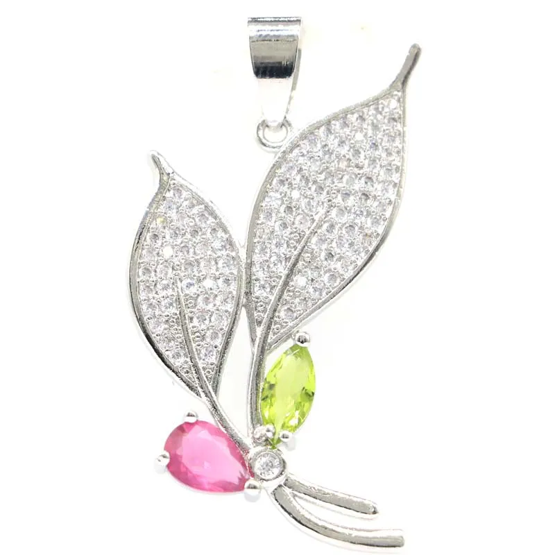 

Buy 4 Get 1 Free 44x26mm New Designed leaf shape Multi Color Pink Tourmaline CZ Infinity Anniversary Silver Pendant